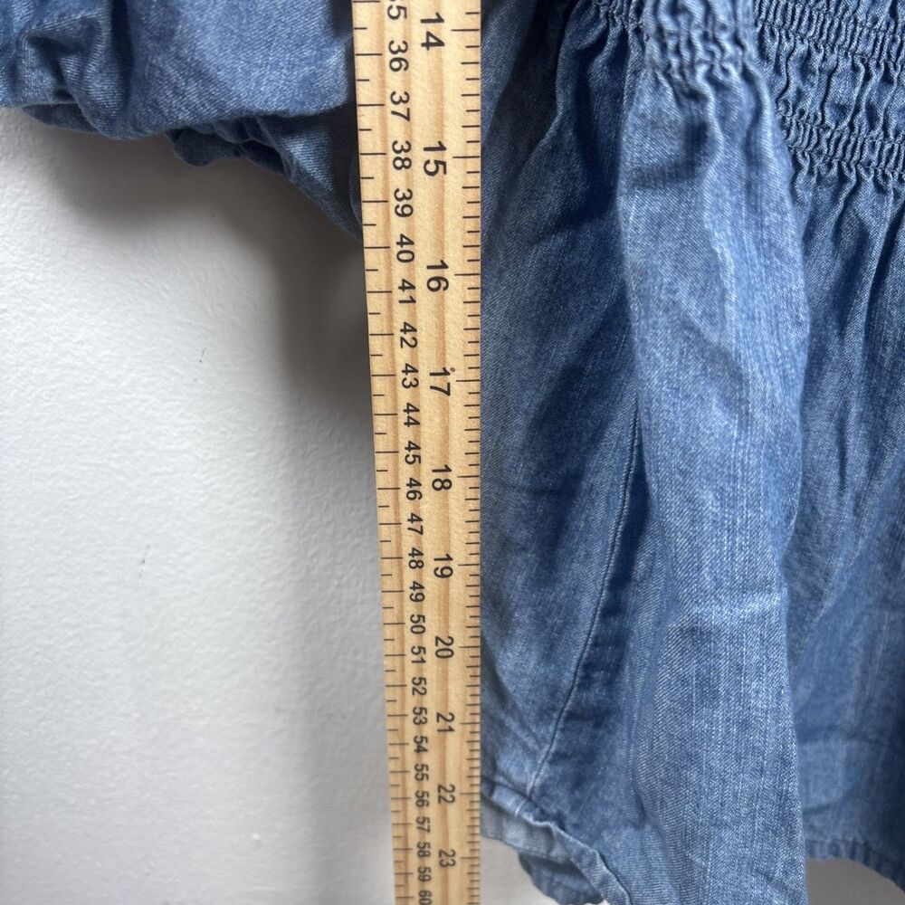 ANA New Approach Chambray Smocked Peplum Blouse LT Puff Sleeve Cottagecore - Picture 6 of 11